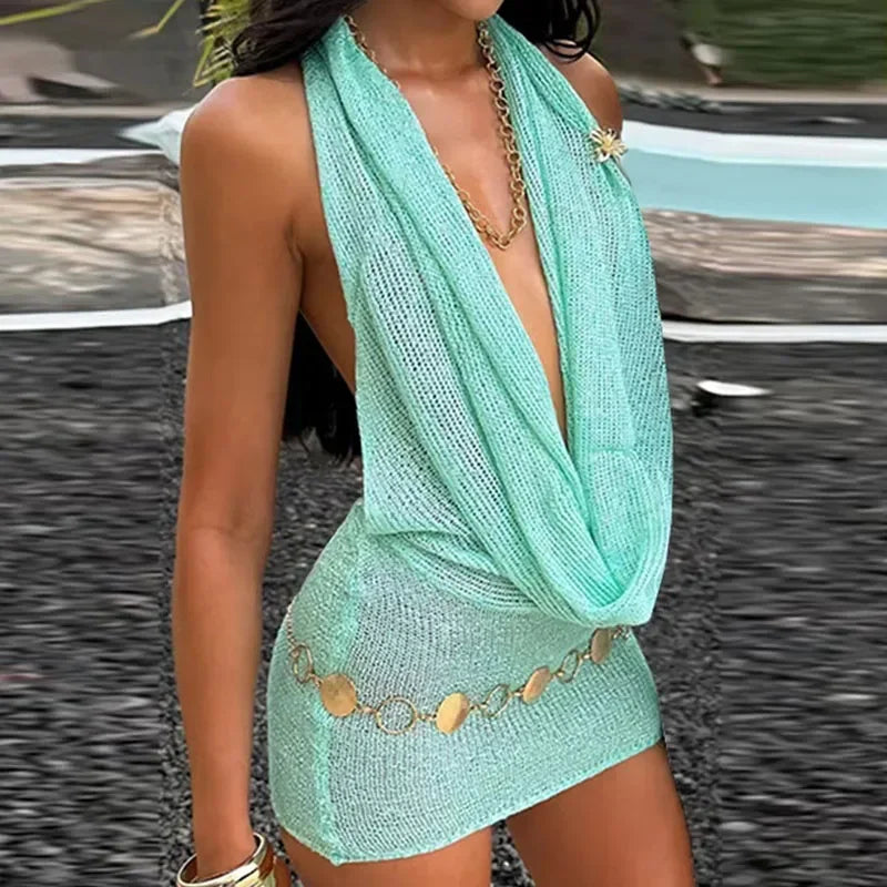 FAZILAH | Leyla Sequin Halter Mini Dress