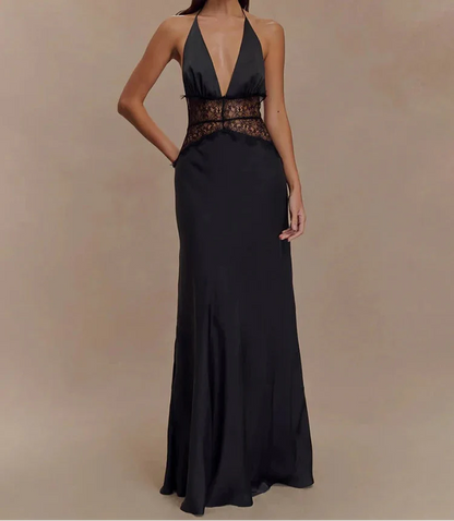 FAZILAH | Alvara Halterneck Lace Panel Maxi Dress