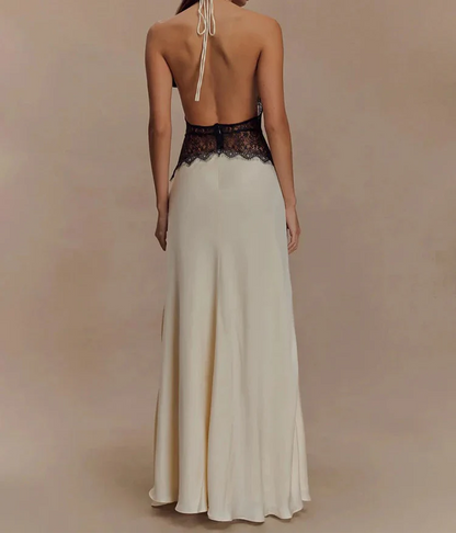 FAZILAH | Alvara Halterneck Lace Panel Maxi Dress