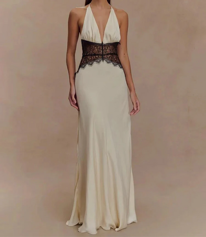 FAZILAH | Alvara Halterneck Lace Panel Maxi Dress